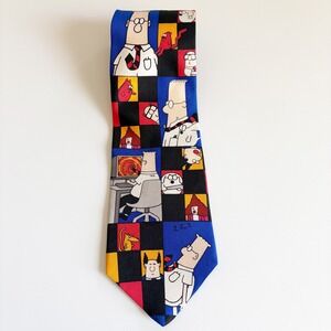 Dilbert Mens Vintage Silk Squares Print Office Humor Novelty Teacher Necktie Tie